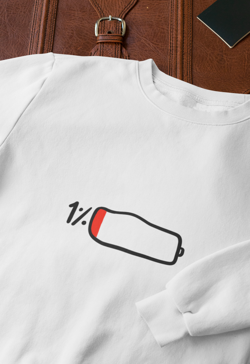 Battery low white unisex sweatshirt