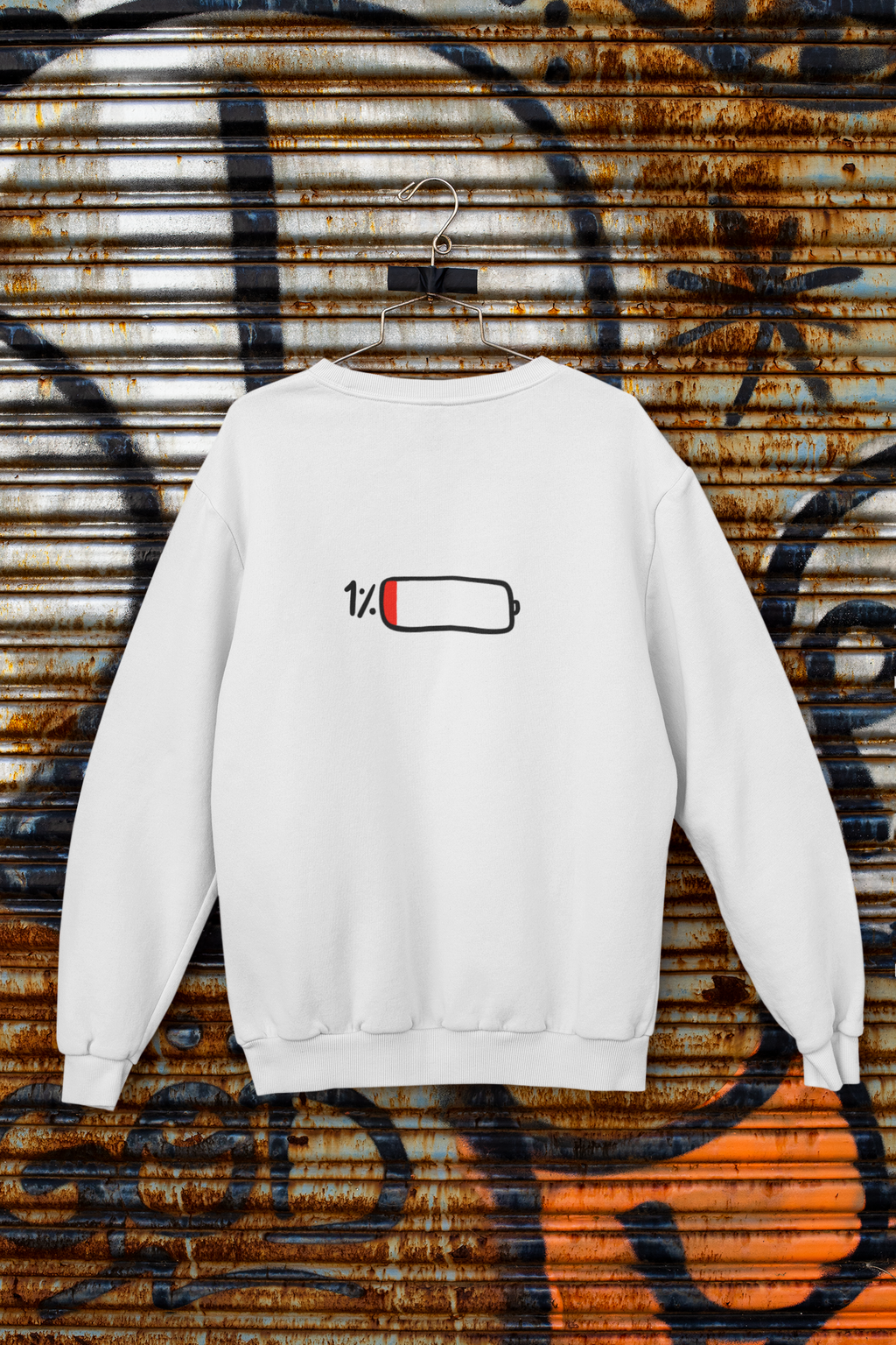 Battery low white unisex sweatshirt